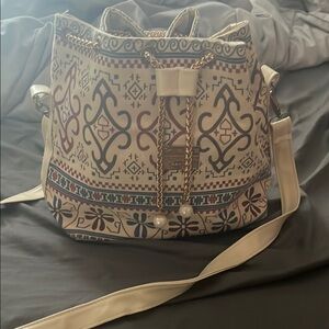Patterned Shoulder Bag with Chain Detail